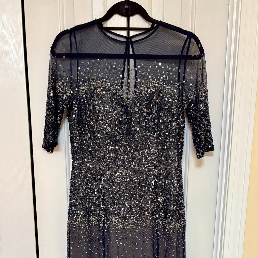 Adrianna Papell Beaded Navy Gown Dress Floor length Mother Bride Size 2 Wore 1X